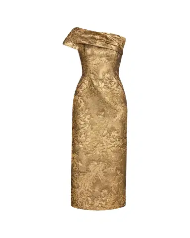 PAMELLA ROLAND One-Shoulder Metallic Jacquard Midi Cocktail Dress | Thumbnail 1