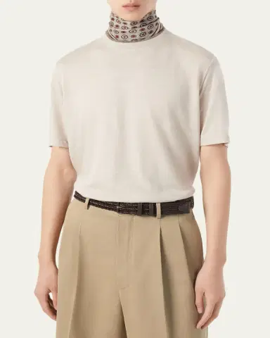 Loro Piana Men's Cashmere, Linen and Silk Tipped Crewneck T-Shirt | Thumbnail 4 Loro Piana Men's Cashmere, Linen and Silk Tipped Crewneck T-Shirt | Thumbnail 4