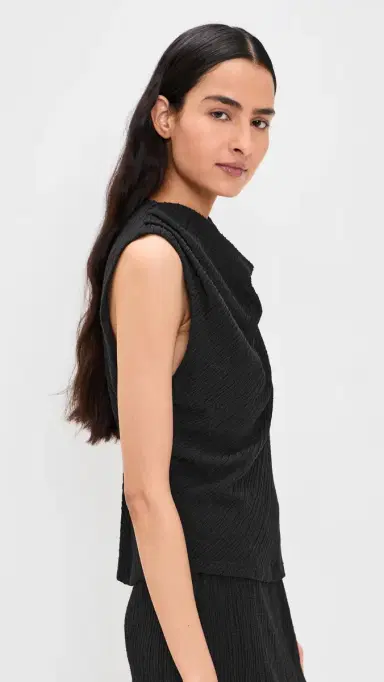 Vince Shadow Grid Cowl Neck Top Black | Thumbnail 4 Vince Shadow Grid Cowl Neck Top Black | Thumbnail 4