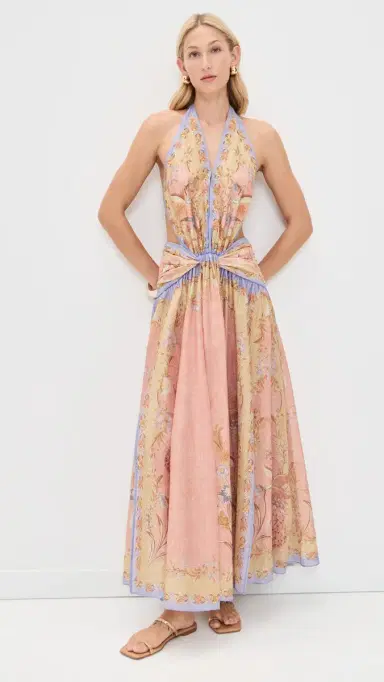 Zimmermann Indra Plunge Halter Maxi Dress Pink Scarf Floral | Thumbnail 2