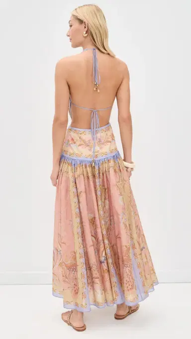 Zimmermann Indra Plunge Halter Maxi Dress Pink Scarf Floral | Thumbnail 4