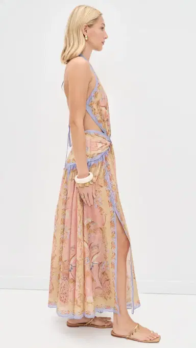 Zimmermann Indra Plunge Halter Maxi Dress Pink Scarf Floral | Thumbnail 5