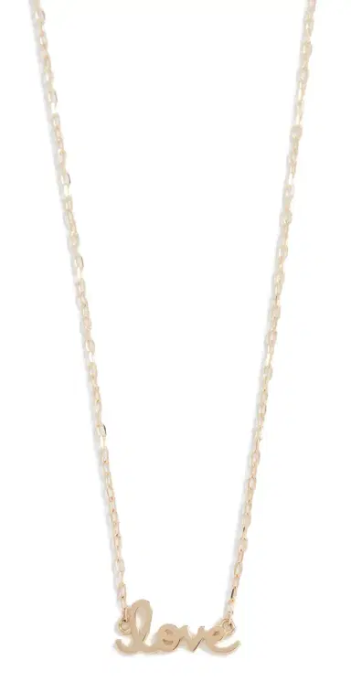 Sydney Evan 14k Gold Tiny Script Love Necklace | Thumbnail 1 Sydney Evan 14k Gold Tiny Script Love Necklace | Thumbnail 1