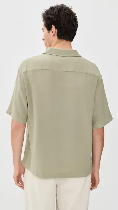 FRAME Open Weave Short Sleeve Shirt Moss Green | Thumbnail 3
