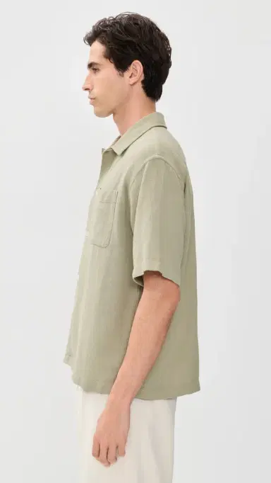 FRAME Open Weave Short Sleeve Shirt Moss Green | Thumbnail 4
