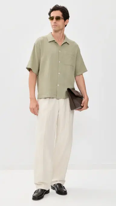 FRAME Open Weave Short Sleeve Shirt Moss Green | Thumbnail 5
