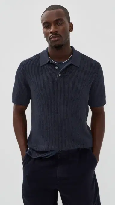 Alex Mill Eastwood Polo In Cotton Linen Dark Navy | Thumbnail 2