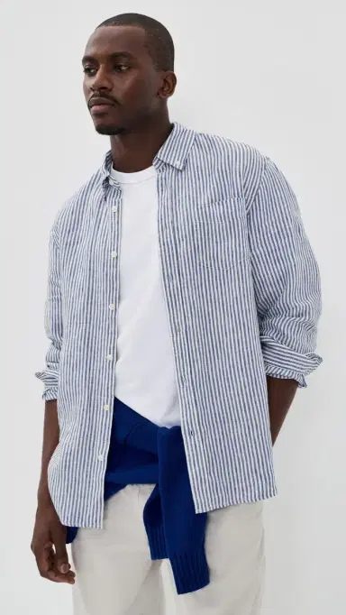 Alex Mill Mill Dress Shirt In Linen Stripe Blue/White | Thumbnail 2