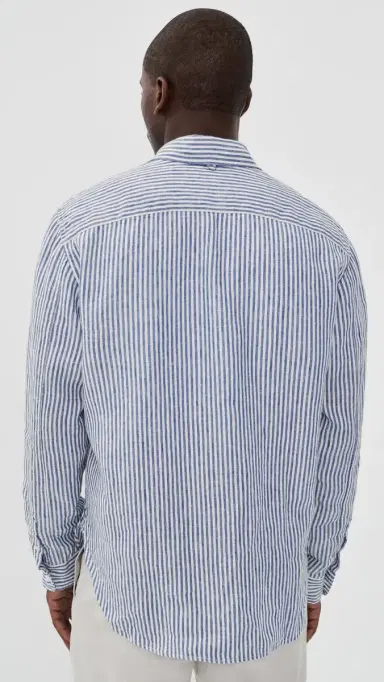 Alex Mill Mill Dress Shirt In Linen Stripe Blue/White | Thumbnail 3