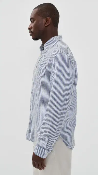Alex Mill Mill Dress Shirt In Linen Stripe Blue/White | Thumbnail 4