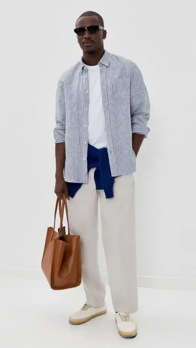 Alex Mill Mill Dress Shirt In Linen Stripe Blue/White | Thumbnail 5