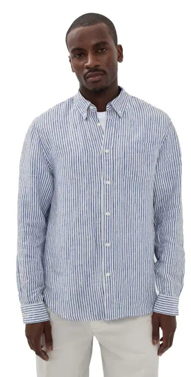 Alex Mill Mill Dress Shirt In Linen Stripe Blue/White | Thumbnail 1