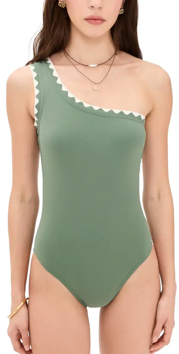 Karla Colletto Lia One Shoulder One Piece Lichen/Cream