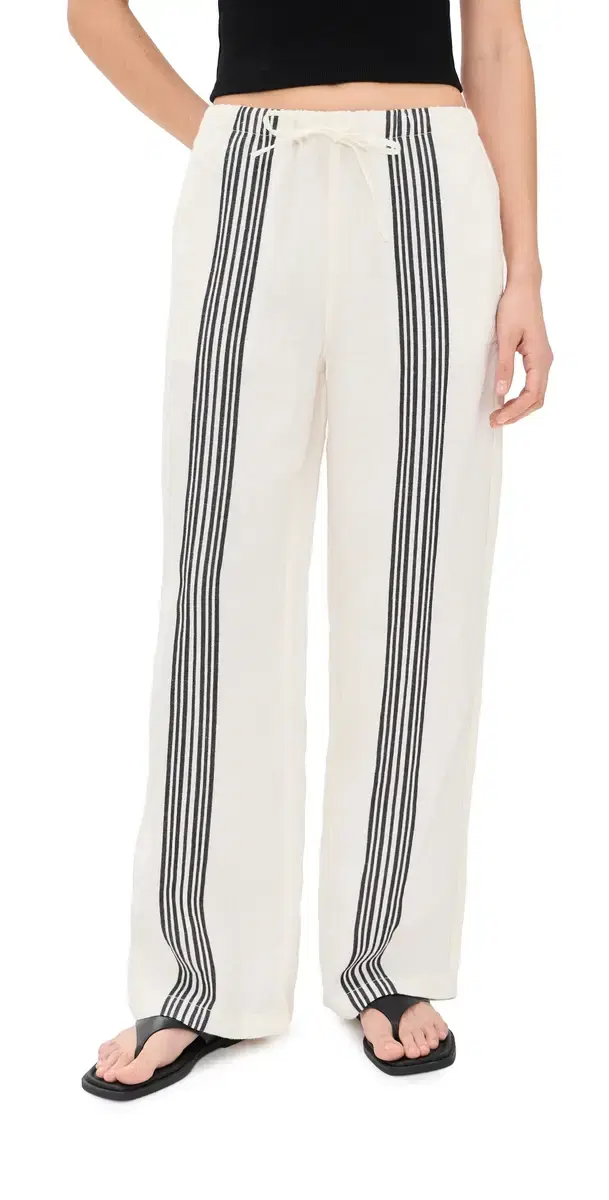 Madewell Pull-On Linen Pants Bold Placement tripe Black