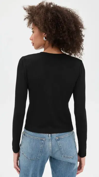 perfectwhitetee Maureen uxe Rib Fitted Cardigan True Black | Thumbnail 3