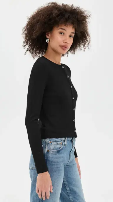 perfectwhitetee Maureen uxe Rib Fitted Cardigan True Black | Thumbnail 4