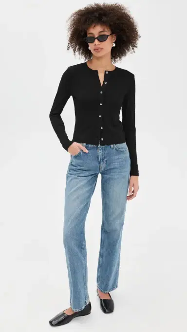 perfectwhitetee Maureen uxe Rib Fitted Cardigan True Black | Thumbnail 5