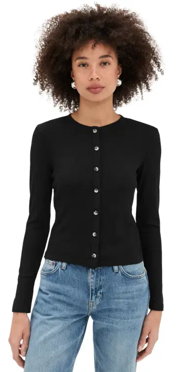 perfectwhitetee Maureen uxe Rib Fitted Cardigan True Black | Thumbnail 1