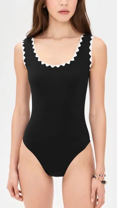 Karla Colletto Lia Round Neck Silent Underwire Tank One Piece Black / White | Thumbnail 2