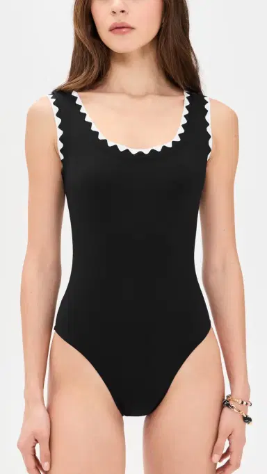Karla Colletto Lia Round Neck Silent Underwire Tank One Piece Black / White | Thumbnail 5