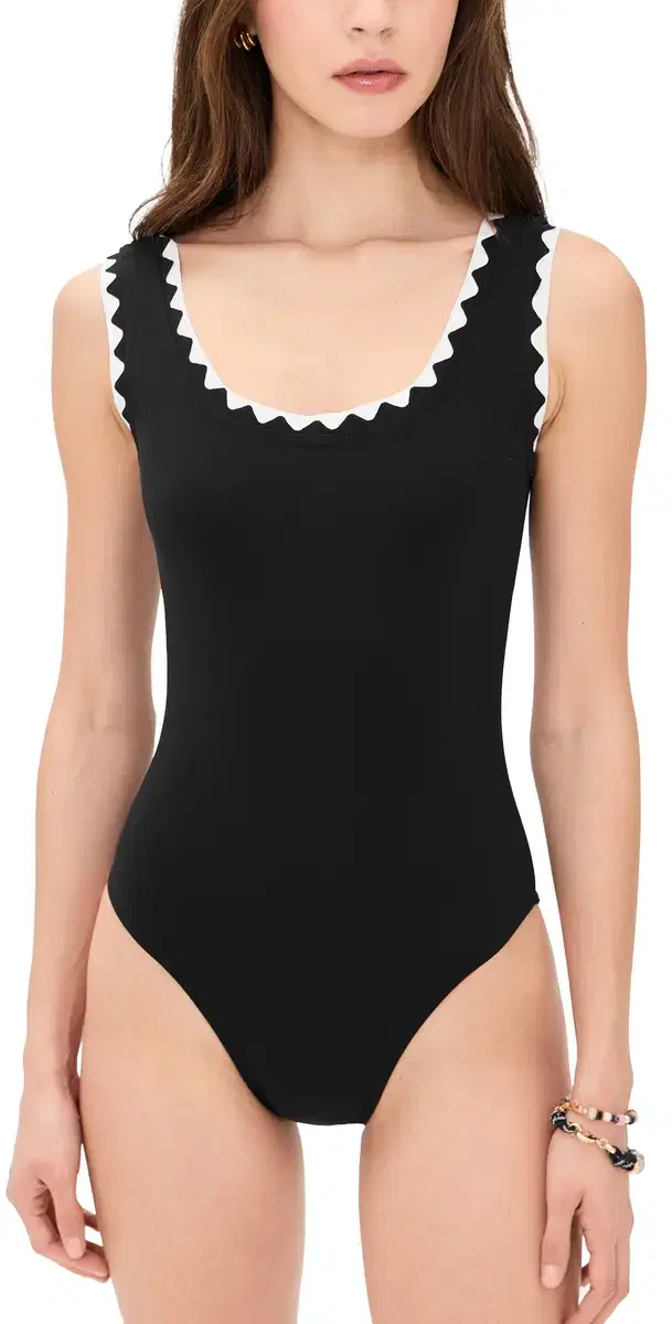 Lia Round Neck Silent Underwire Tank One Piece Black / White