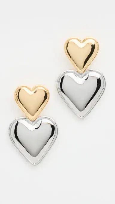 By Adina Eden Two Tone Double Heart Drop Stud Earrings | Thumbnail 2