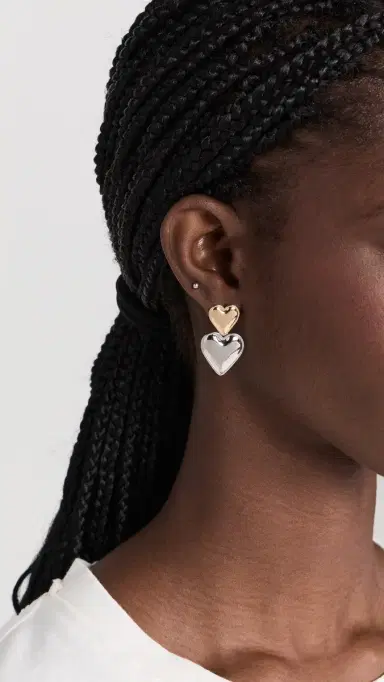 By Adina Eden Two Tone Double Heart Drop Stud Earrings | Thumbnail 3