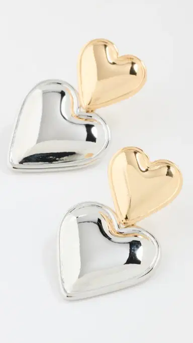 By Adina Eden Two Tone Double Heart Drop Stud Earrings | Thumbnail 4
