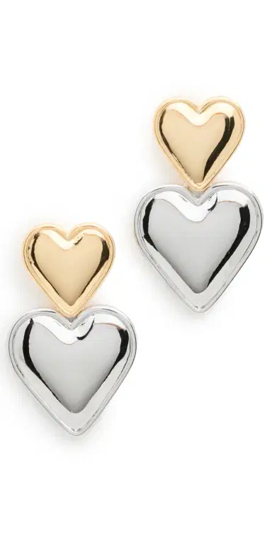 By Adina Eden Two Tone Double Heart Drop Stud Earrings | Thumbnail 1