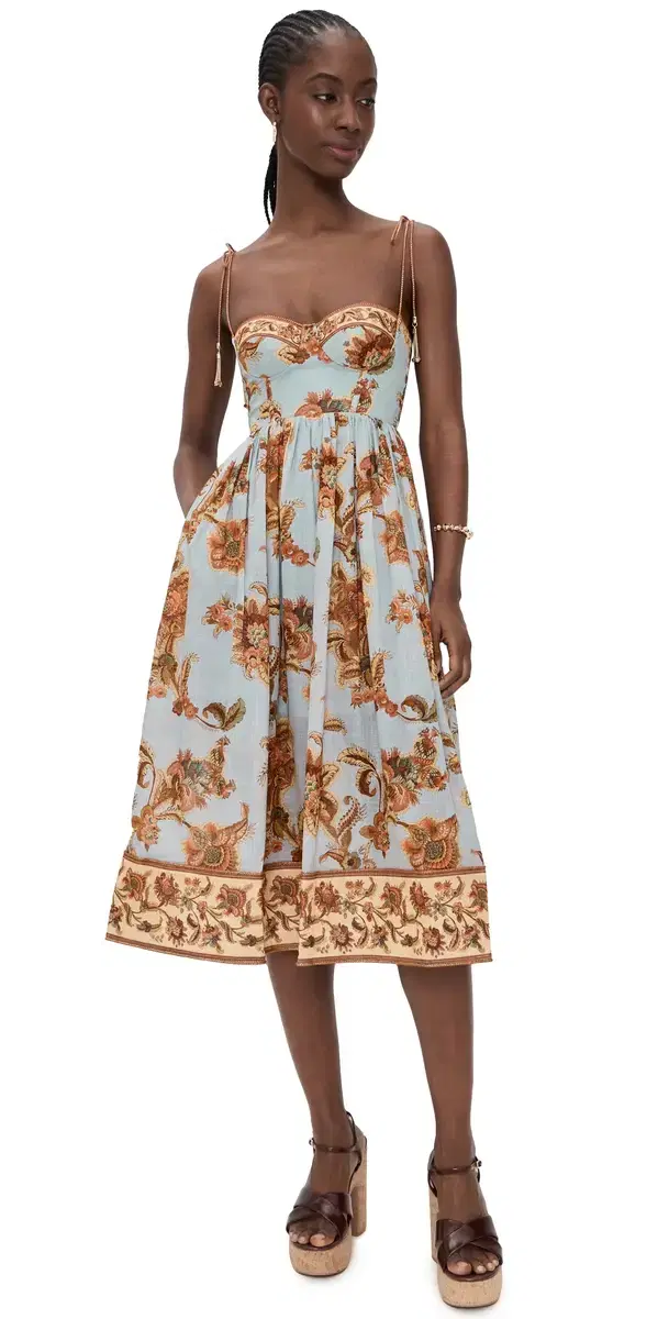 Aster Corset Midi Dress Blue Jacobean
