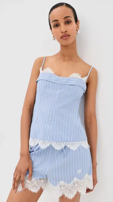 Simkhai Surie Cotton Lace Bustier Top Oxford Blue Stripe | Thumbnail 2 Simkhai Surie Cotton Lace Bustier Top Oxford Blue Stripe | Thumbnail 2