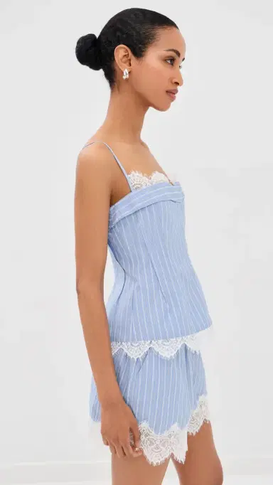 Simkhai Surie Cotton Lace Bustier Top Oxford Blue Stripe | Thumbnail 4 Simkhai Surie Cotton Lace Bustier Top Oxford Blue Stripe | Thumbnail 4