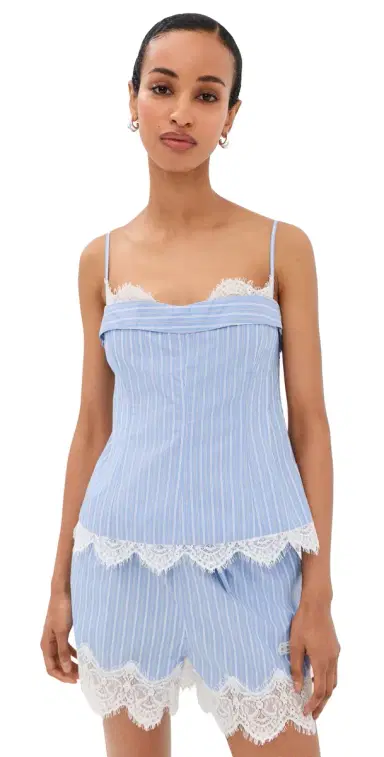 Simkhai Surie Cotton Lace Bustier Top Oxford Blue Stripe | Thumbnail 1 Simkhai Surie Cotton Lace Bustier Top Oxford Blue Stripe | Thumbnail 1