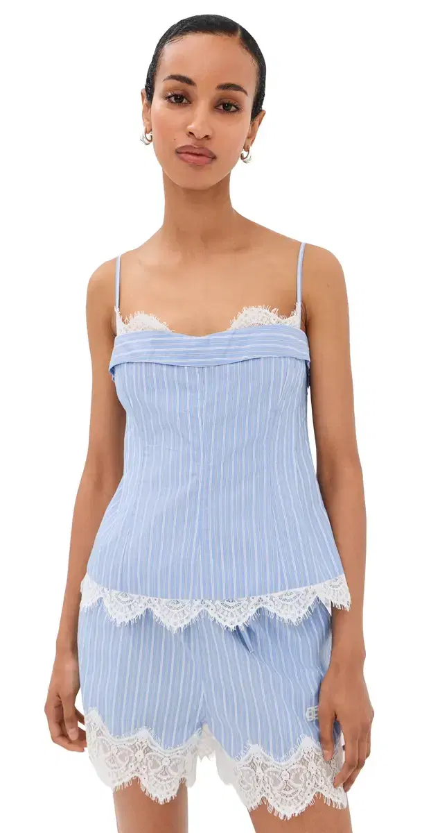 Surie Cotton Lace Bustier Top Oxford Blue Stripe