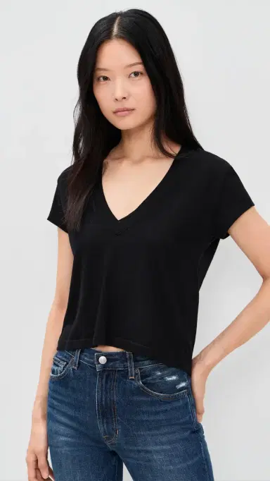 perfectwhitetee Recycled Cotton V Neck Tee True Black | Thumbnail 2