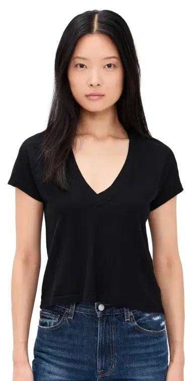 perfectwhitetee Recycled Cotton V Neck Tee True Black | Thumbnail 1