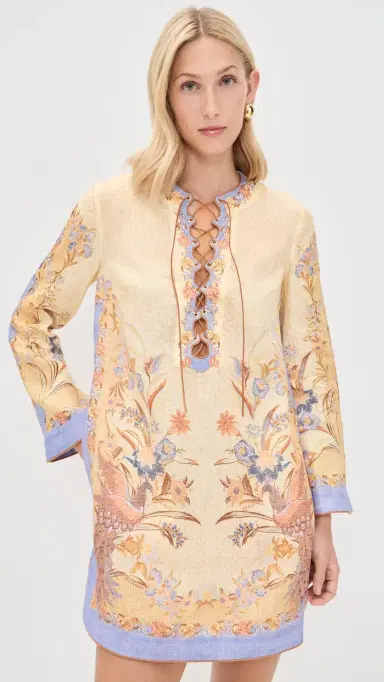 Zimmermann Indra Tunic Mini Dress Biscuit Scarf Floral 0 | Thumbnail 2