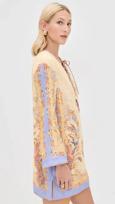 Zimmermann Indra Tunic Mini Dress Biscuit Scarf Floral 0 | Thumbnail 4