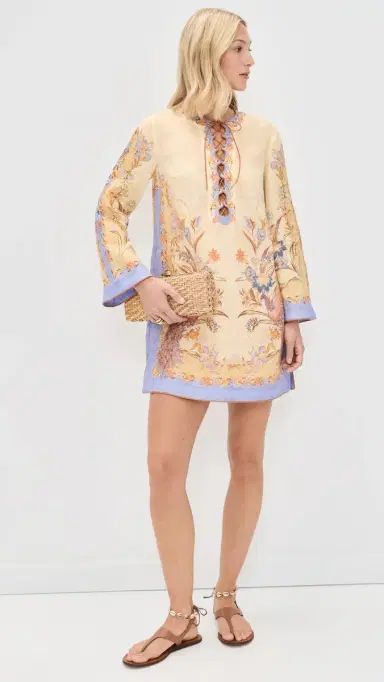 Zimmermann Indra Tunic Mini Dress Biscuit Scarf Floral 0 | Thumbnail 5