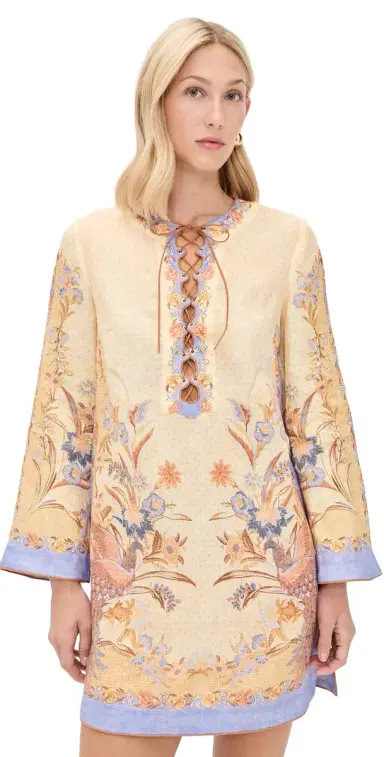 Zimmermann Indra Tunic Mini Dress Biscuit Scarf Floral 0 | Thumbnail 1
