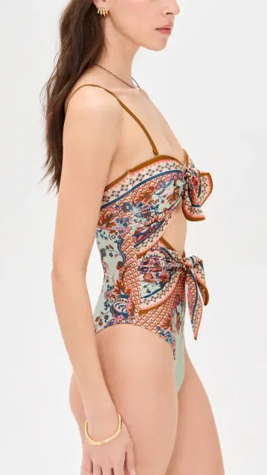 Zimmermann Aster Scarf Tie One Piece Blue Paisley Floral 4 | Thumbnail 4