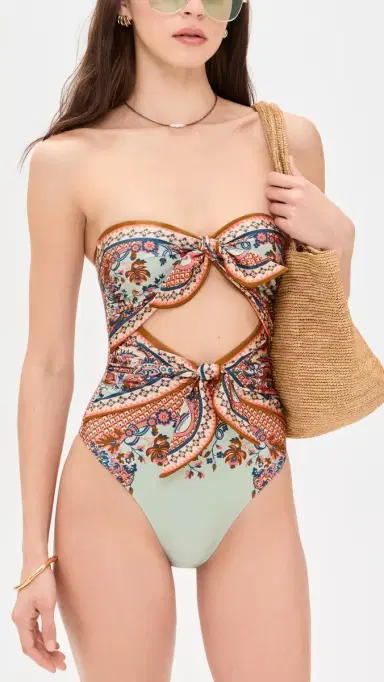 Zimmermann Aster Scarf Tie One Piece Blue Paisley Floral 4 | Thumbnail 5