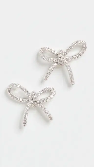 By Adina Eden Pave Bow Tie Stud Earrings Silver One Size | Thumbnail 2