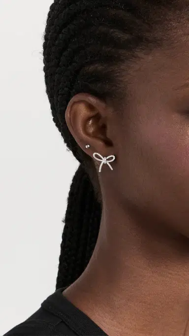 By Adina Eden Pave Bow Tie Stud Earrings Silver One Size | Thumbnail 3