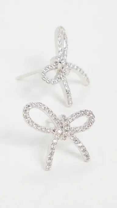 By Adina Eden Pave Bow Tie Stud Earrings Silver One Size | Thumbnail 4