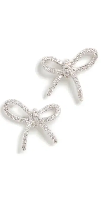 By Adina Eden Pave Bow Tie Stud Earrings Silver One Size | Thumbnail 1
