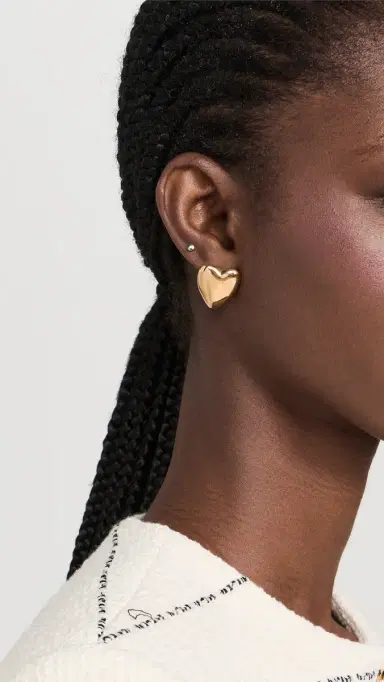 By Adina Eden Solid Puffy Heart Stud Earrings | Thumbnail 3