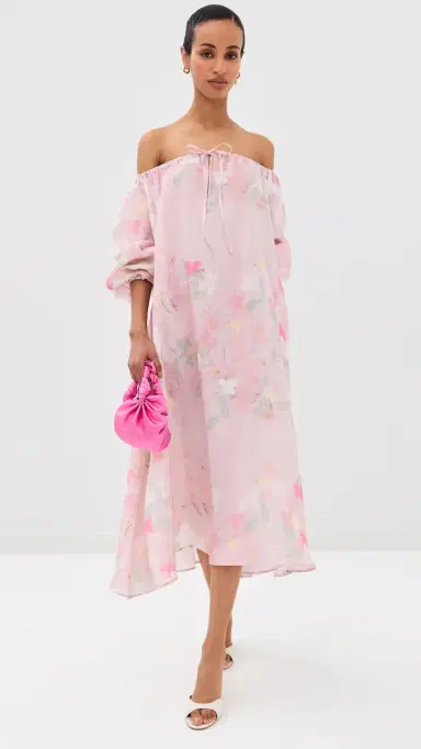 BERNADETTE Bonnie Linen Midi Dress Clematis Montana/Pink | Thumbnail 2