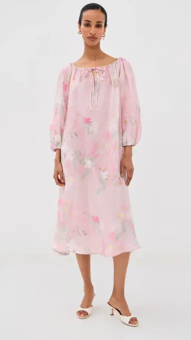 BERNADETTE Bonnie Linen Midi Dress Clematis Montana/Pink | Thumbnail 3