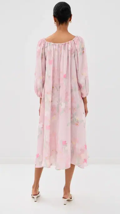 BERNADETTE Bonnie Linen Midi Dress Clematis Montana/Pink | Thumbnail 4